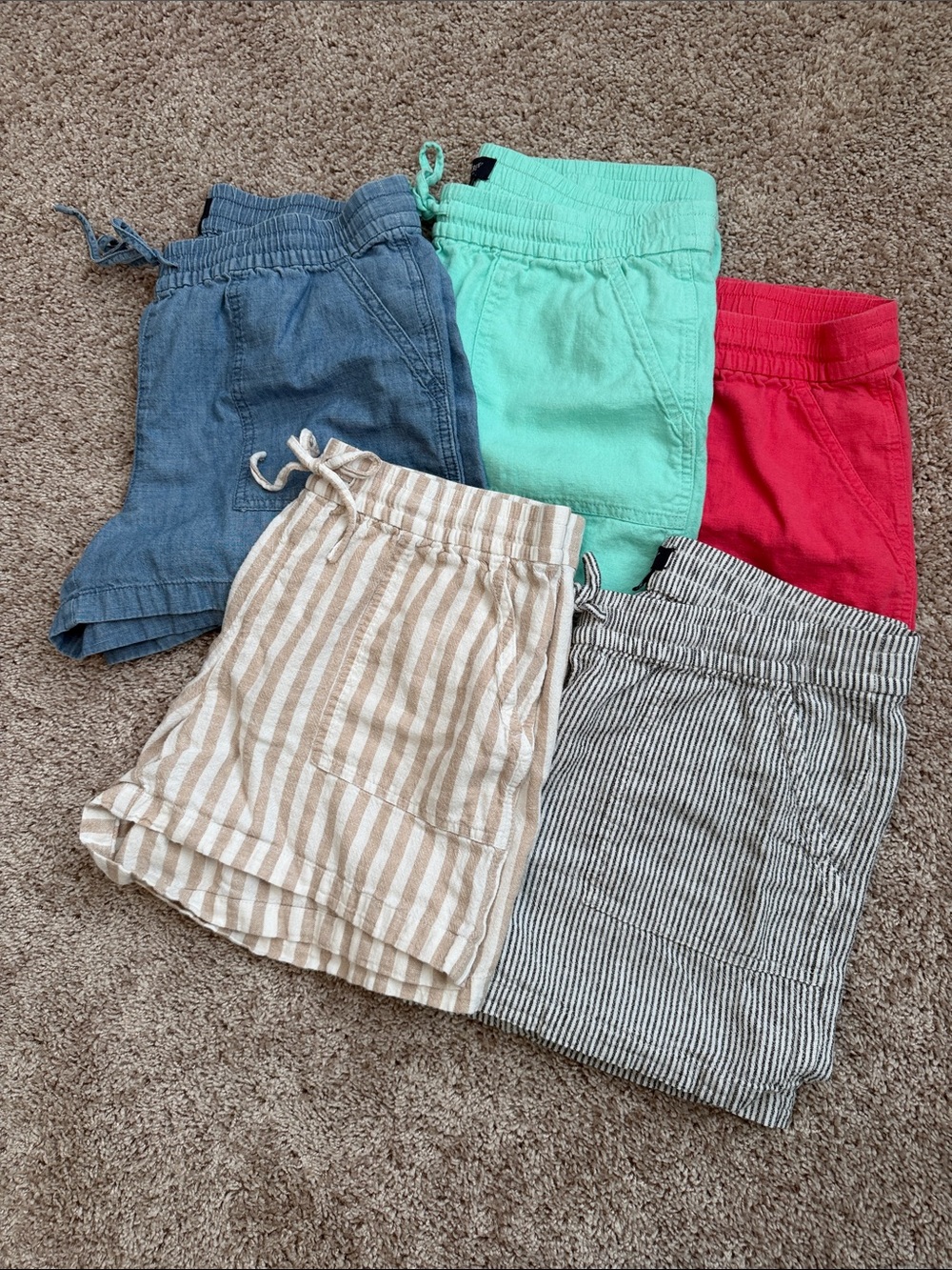 J. Crew Factory Girls' five-Pack Pull-On Shorts - Pink, Blue, Mint, Navy Stripe - Picture 2 of 2